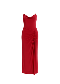 Wine Cowl Neckline Figure-Flattering Spaghetti Strap Dress
