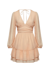 Chiffon Ruffle V Neckline Balloon Sleeves Dress