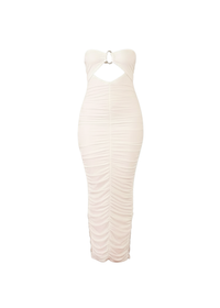 White Ruched Bodycon Fit Slinky Bandeau Midi Dress