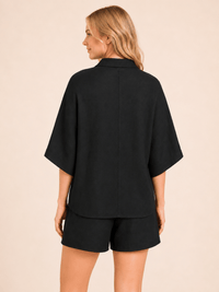 Black Textured Linen Look Elasticated Waist Shorts Co-Ord