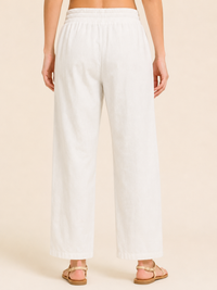 Natural Linen Blend Elastic Tie Waist Trousers