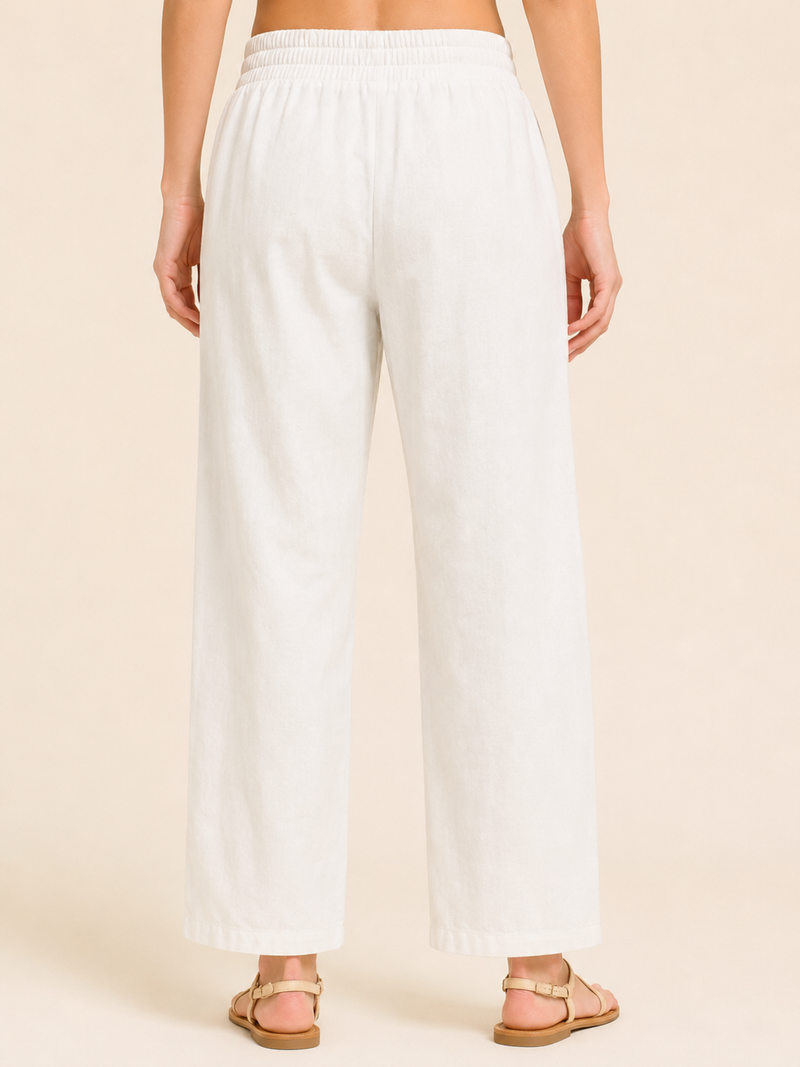 Natural Linen Blend Elastic Tie Waist Trousers