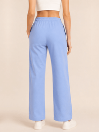 Blue Linen Blend Elastic Tie Waist Trousers