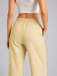 Stone Linen Blend Elastic Tie Waist Trousers