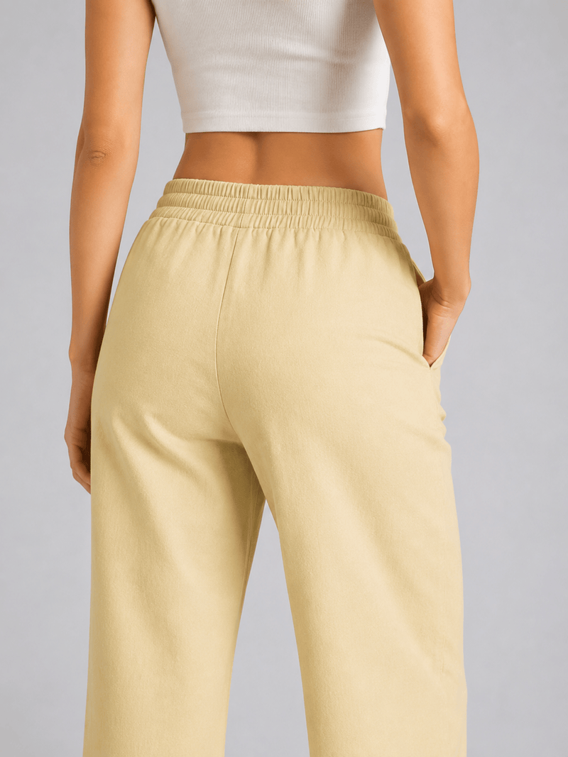 Stone Linen Blend Elastic Tie Waist Trousers