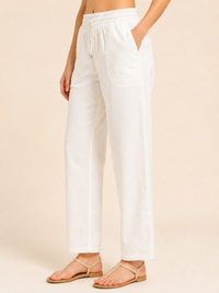 Natural Linen Blend Elastic Tie Waist Trousers