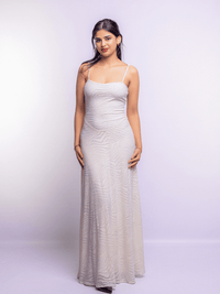 Cream A-Line Jacquard Thin Adjustable Straps Maxi Dress