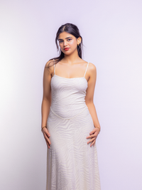 Cream A-Line Jacquard Thin Adjustable Straps Maxi Dress