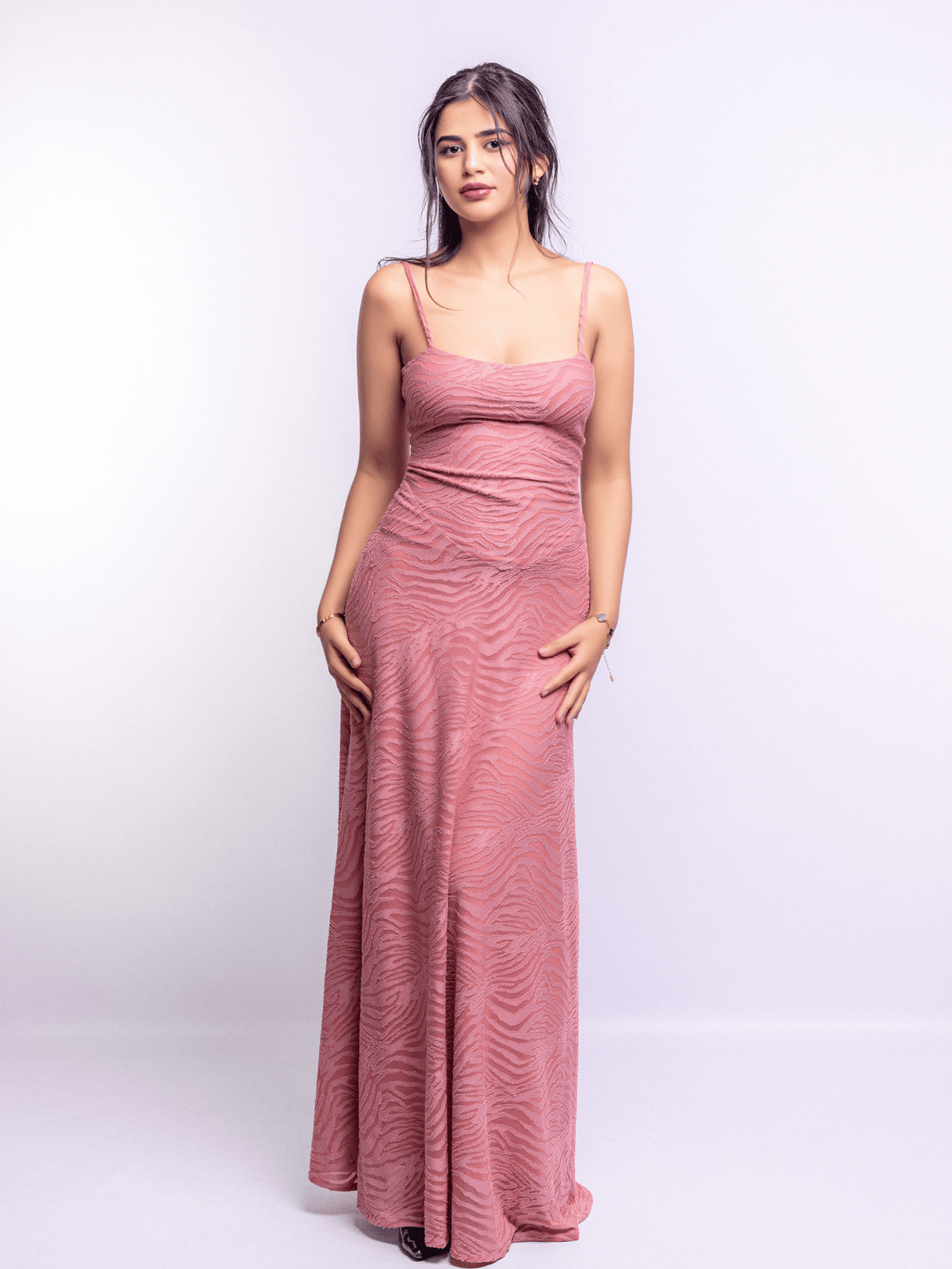 Blush A-Line Jacquard Thin Adjustable Straps Maxi Dress