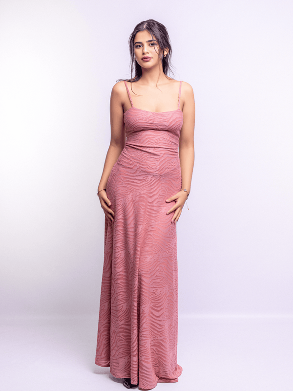Blush A-Line Jacquard Thin Adjustable Straps Maxi Dress