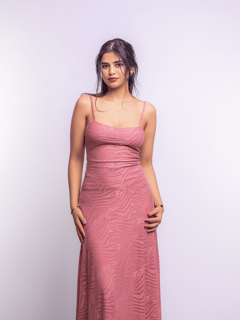 Blush A-Line Jacquard Thin Adjustable Straps Maxi Dress