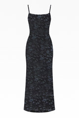 Bodycon Spaghetti Straps Floral Velvet Burnout Maxi Dress