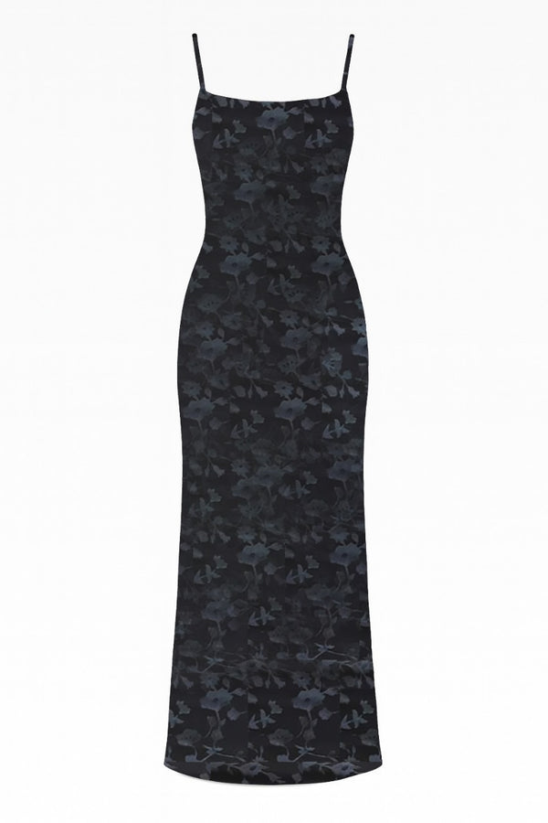 Bodycon Spaghetti Straps Floral Velvet Burnout Maxi Dress