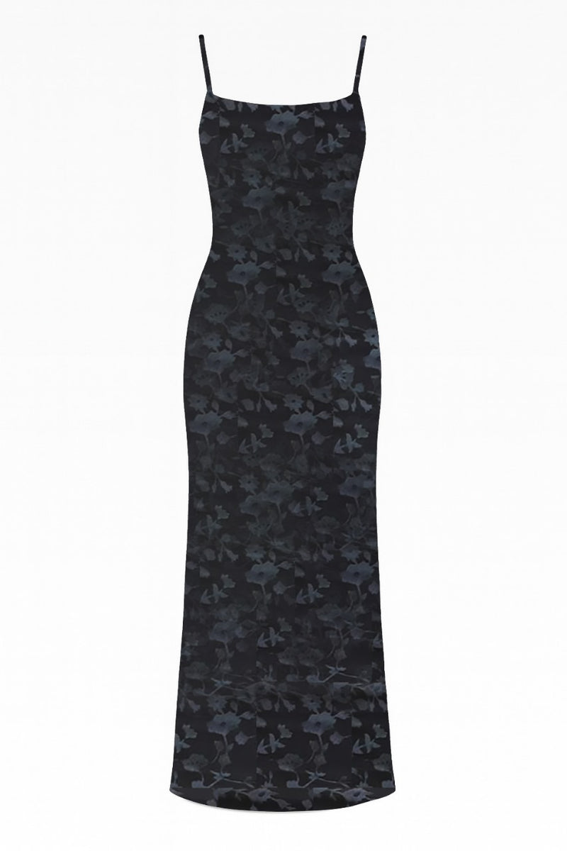 Bodycon Spaghetti Straps Floral Velvet Burnout Maxi Dress