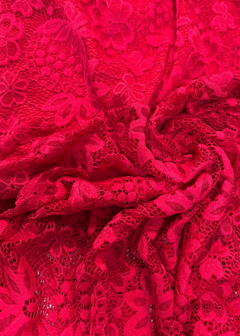 Floral Bodycon Red Lace Off-Shoulder Maxi Dress