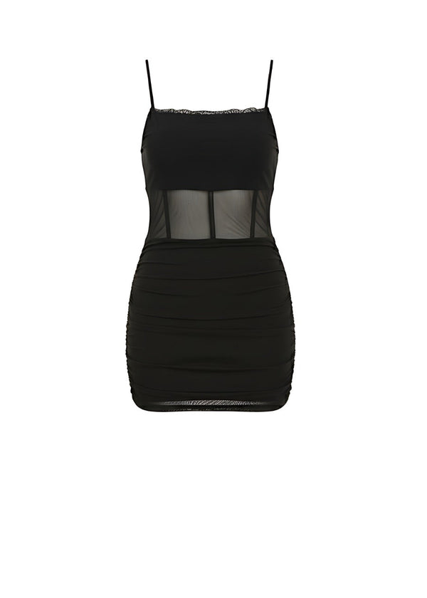 Sheer Waist Mesh Corset Look Bodycon Mini Dress
