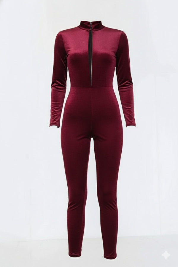 High Neck Fitted Jumpsuit Long Sleeve