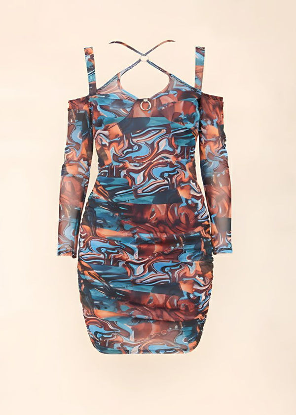 Marble Effect Mini Dress Figure-Hugging Print