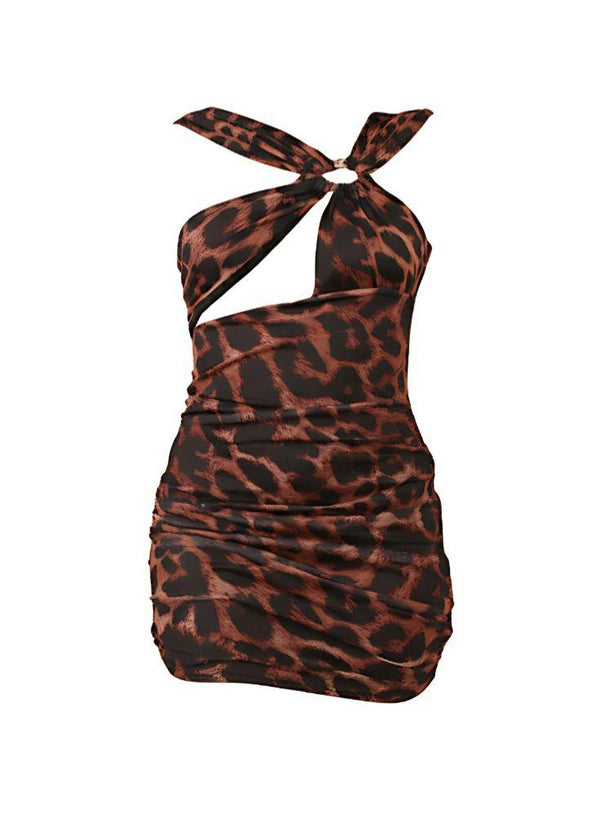 Cheeta Print Cut-Out Ring Detail Bodycon Mini Dress