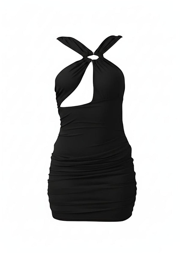 Black Cut-Out Ring Detail Bodycon Mini Dress