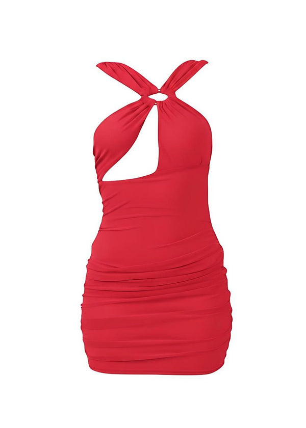 Red Cut-Out Ring Detail Bodycon Mini Dress