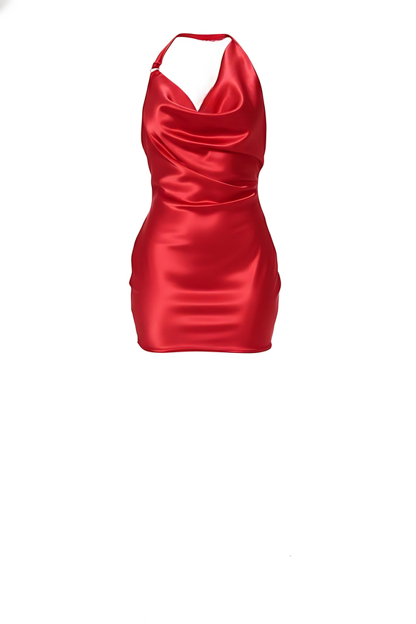 Cowl Neckline Figure-Hugging Satin Mini Dress