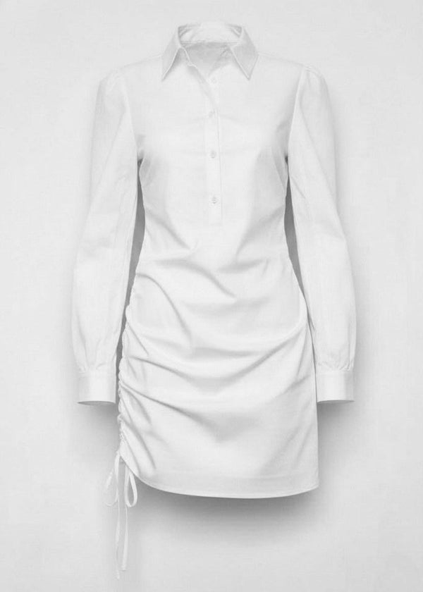 Long Sleeve Collared Shirt Ruched Mini Dress