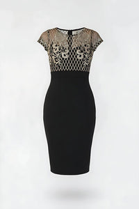Black Contrast Midi Dress With Embroidered Mesh Detail