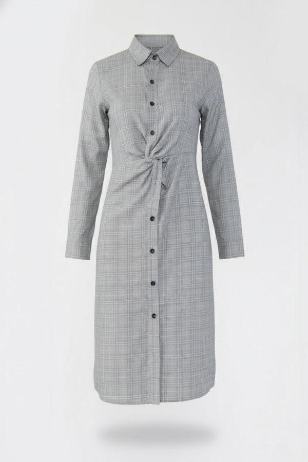 Checkered Button Down Shirt Dress With Twist Waist Detail