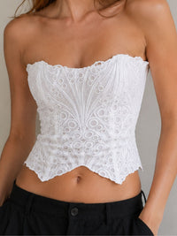 White Lace Bandeau Corset Top With Lace-Up Back