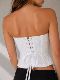 White Lace Bandeau Corset Top With Lace-Up Back