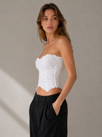 White Lace Bandeau Corset Top With Lace-Up Back