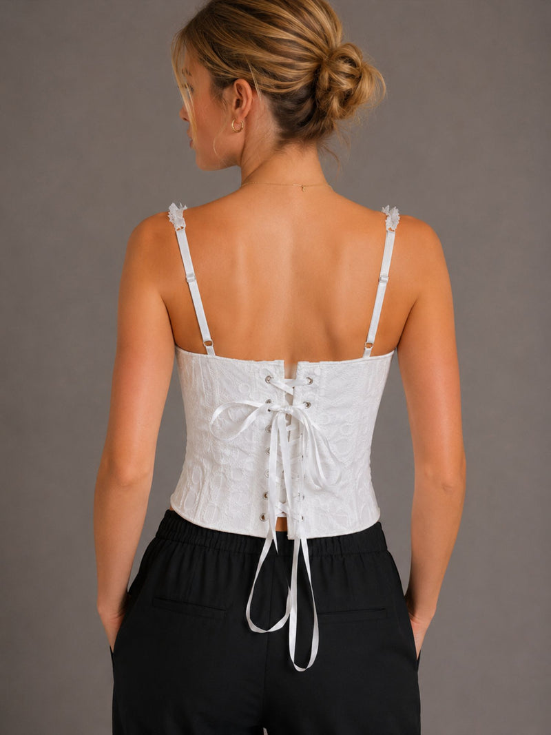 White Lace Corset Top With Adjustable Lace-Up Back