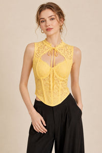 Yellow Lace Tie-Neck Corset Top - Elegant Occasion Edition