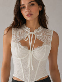 White Lace Tie-Neck Corset Top – Elegant Occasion Edition