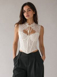 White Lace Tie-Neck Corset Top – Elegant Occasion Edition