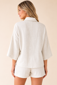 White Textured Linen Look Oversized Shirt Co-Ord
