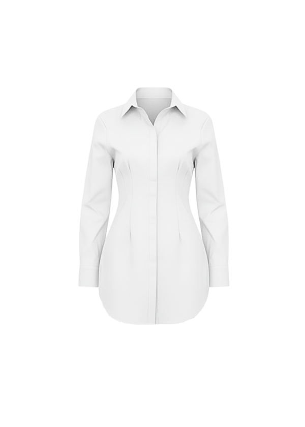 White Classic Shirt Mini Dress Button Down Long Sleeve Fitted Style