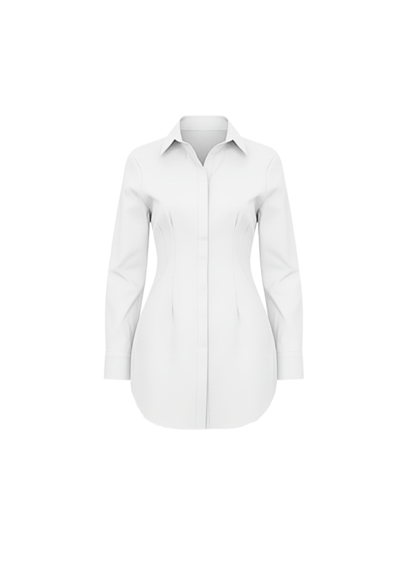 White Classic Shirt Mini Dress Button Down Long Sleeve Fitted Style
