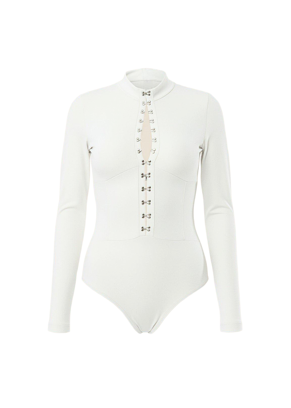 White Long Sleeve Hook and Eye Bodysuit
