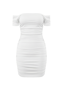 White Ruched Bardot Bodycon Mini Dress
