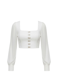 White Sheer Mesh Long Sleeve Hook and Eye Crop Top