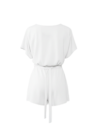 White Short Sleeve Tie Waist Playsuit with Belted Detail