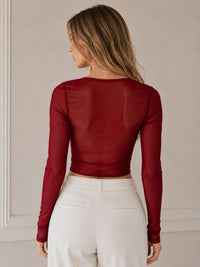 Wine Lace Corset Mesh Sleeve Top – Luxe Edition