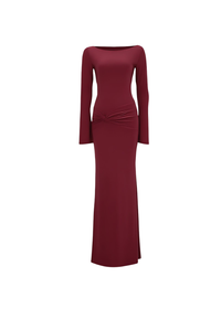 Wine Backless Maxi Knot Waist Bodycon Dress