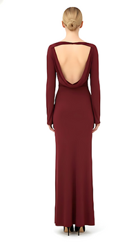 Wine Backless Slinky Knot Waist Bodycon Maxi Dress