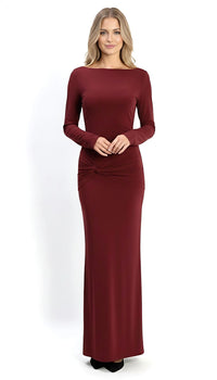 Wine Backless Slinky Knot Waist Bodycon Maxi Dress