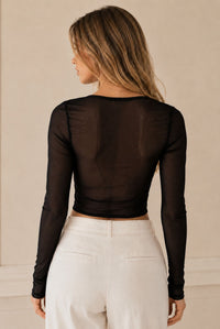 Black Lace Corset Mesh Sleeve Top – Luxe Edition