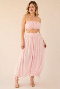 Women's Blush Bandeau Chiffon Co-Ord Set