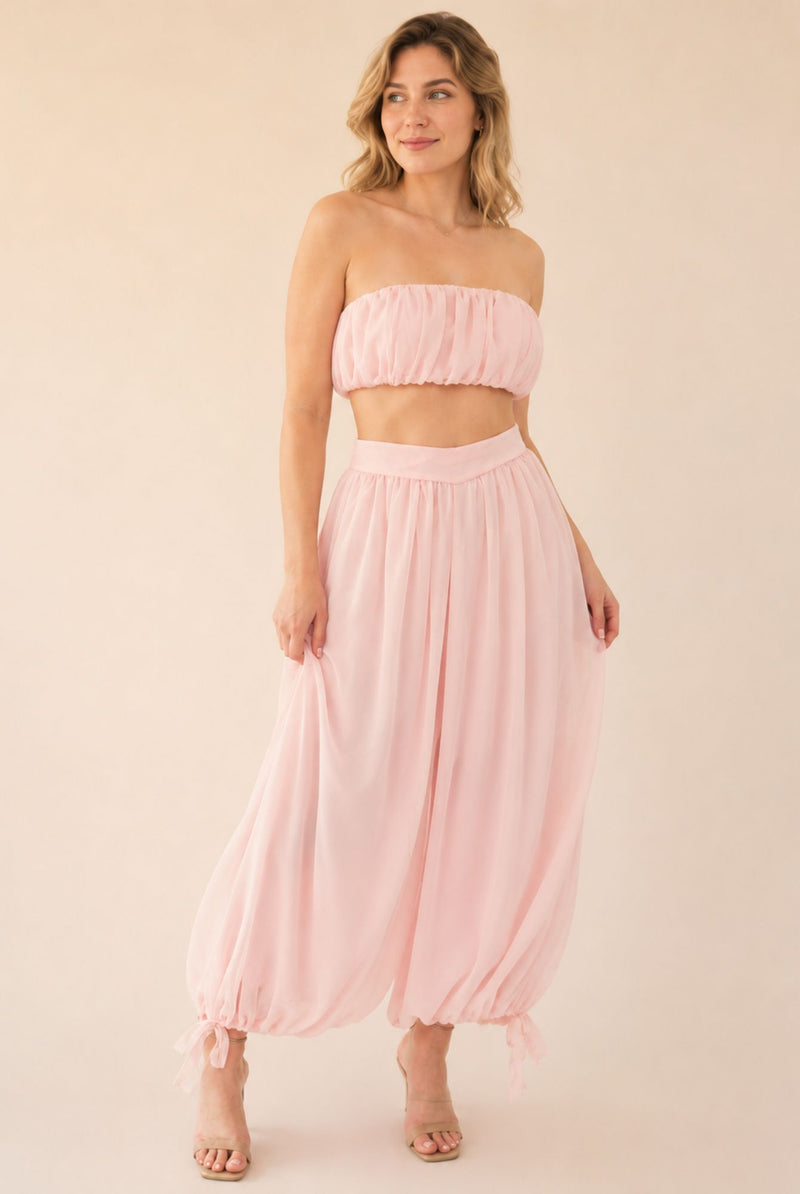 Women's Blush Bandeau Chiffon Co-Ord Set